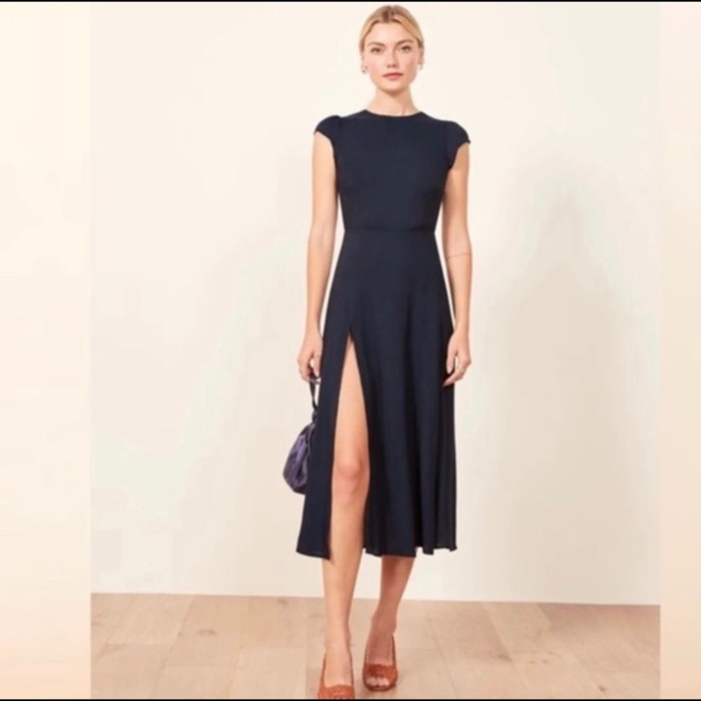 Reformation Gavin Navy Dress